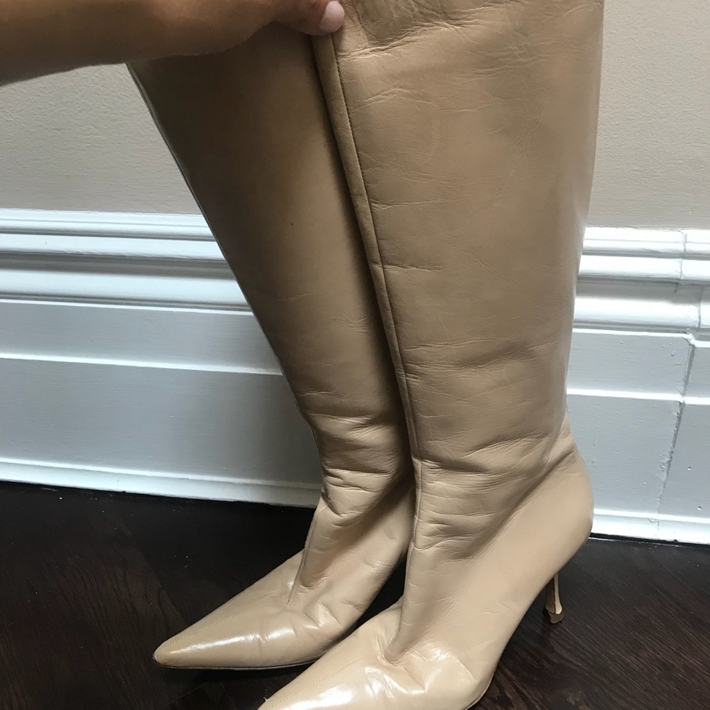 Jimmy Choo beige leather knee boots